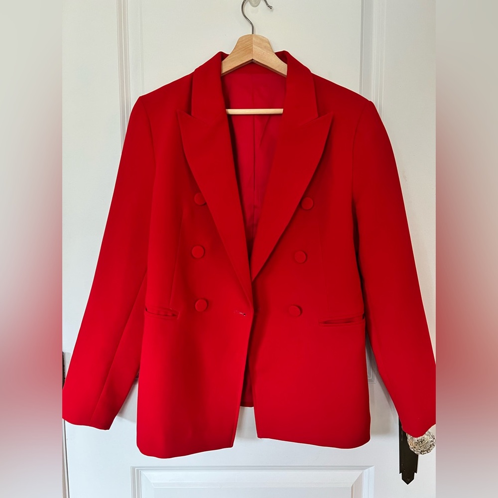 Stylish Red Double-Breasted Blazer